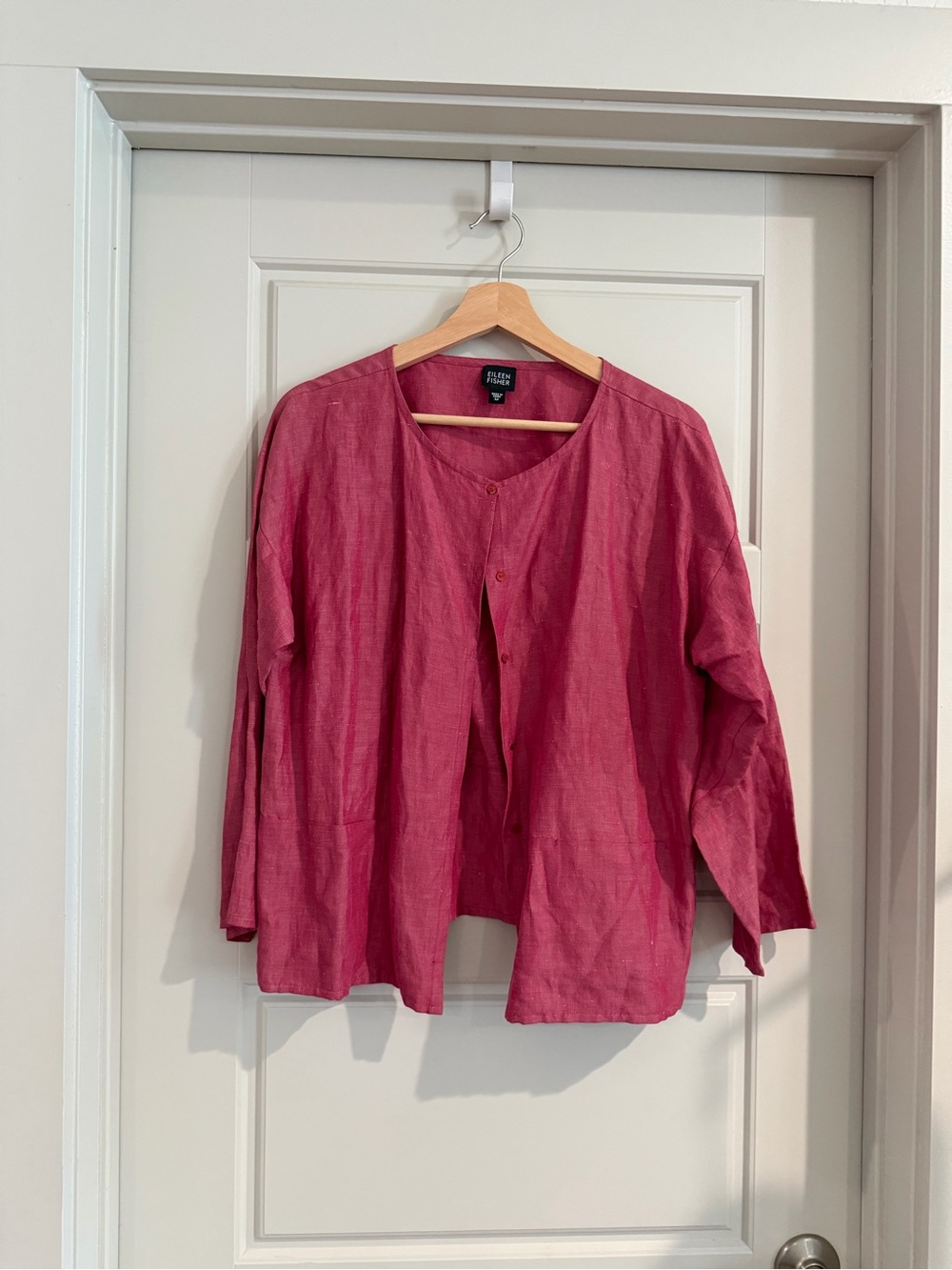 Eileen Fisher Berry Pink Linen Silk Button-Front Blouse Size Medium‎